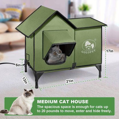 Elevated Cat House & Dog Bed with Detachable Heating Pad - Raised Outdoor Indoor Pet Bed for Cats Small Dogs, Durable Weatherproof Pet House with Removable Warm Pad, Multiple Sizes Available