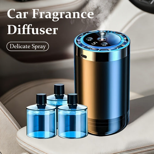Car Aroma Diffuser Rechargeable with 3 Essential Oils – LED Light Auto Shutdown Silent Leak-Proof Odor Removal Fresh Fragrance Car Air Freshener
