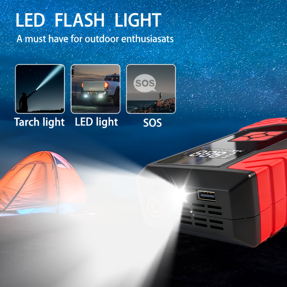 15000A Peak 250PSI, Portable Emergency Starter, Car Charger, USB Type-C, LED Emergency Lighting, 2.11 Gallons Gasoline/1.85 Gallons Diesel Fast Charging - Rechargeable Lithium Polymer Battery. Suitable As A Holiday Gift for Christmas And Halloween.