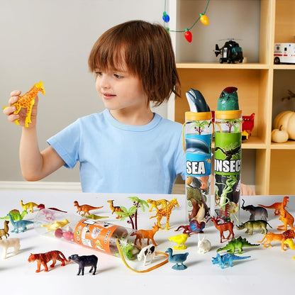 Animal Figures Toys for Kids 69pcs – 5-Set Nature World Mini Animal Figurines with Sensory Bin, Zoo, Ocean, Farm, Dinosaur & Jungle Animals, Easter Basket Stuffers & Birthday Party Favors
