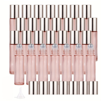 Glass Roller Bottles for Essential Oils 28 Pack 10ml – Bulk Refillable Roll-On Perfume Containers with Stainless Steel Roller Balls, Opener & Funnel, Leak-Proof Travel Bottles for DIY Aromatherapy & Fragrance Blending