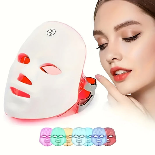 Silicone LED Face Mask Rechargeable 7-Color Light Therapy Skin Care Device - Anti-Aging Brightening Acne Treatment Firming Photon Therapy Mask - Holiday Gift for Girlfriends Best Friends Mothers