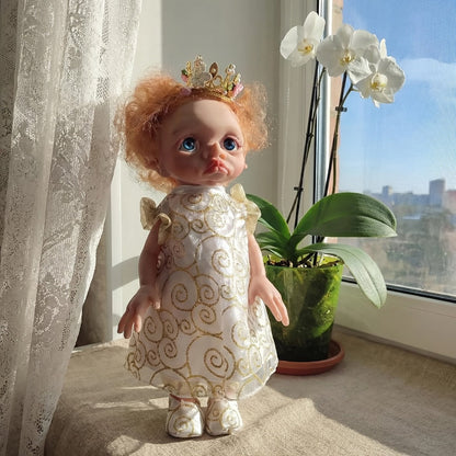 Fairy Elf Reborn Doll 15 Inch Soft Vinyl Full Body Hand-Painted Collectible Art Doll with Wavy Hair & Crown – Poseable Fantasy Girl Doll Gift for Kids Halloween Christmas Birthday