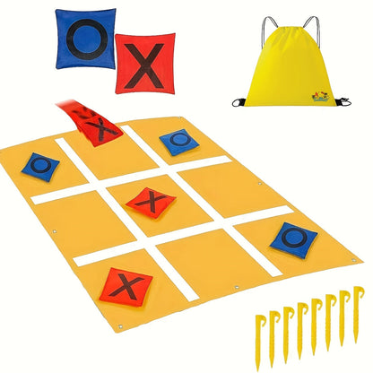 Giant Tic Tac Toe Bean Bag Toss Game Set Outdoor Lawn Game with 4.92ft Cloth 10 Bean Bags Ground Nails Storage Bag for Family Kids Adults Camping Backyard Party Christmas Thanksgiving Gift