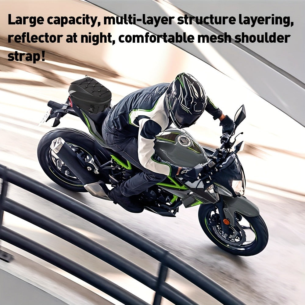 Motorcycle Backpack Helmet Bag – JFG RACING Motorbike Tail Bag with Adjustable Strap for Outdoor Camping, Travel & Luggage Storage, Large Capacity Rider Gear Bag