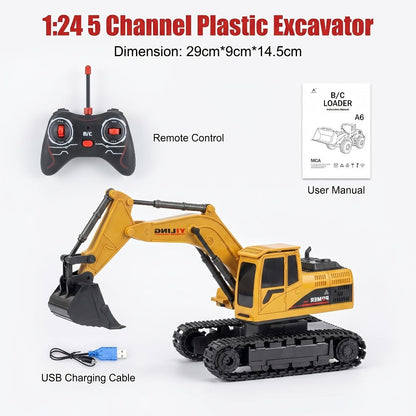 RC Construction Truck Toy 1:24 Scale Alloy Bulldozer Dump Truck & Excavator – 11-Channel Remote Control with Forward, Backward, Turning & Sound, Indoor Outdoor RC Toy Gift for Boys Girls