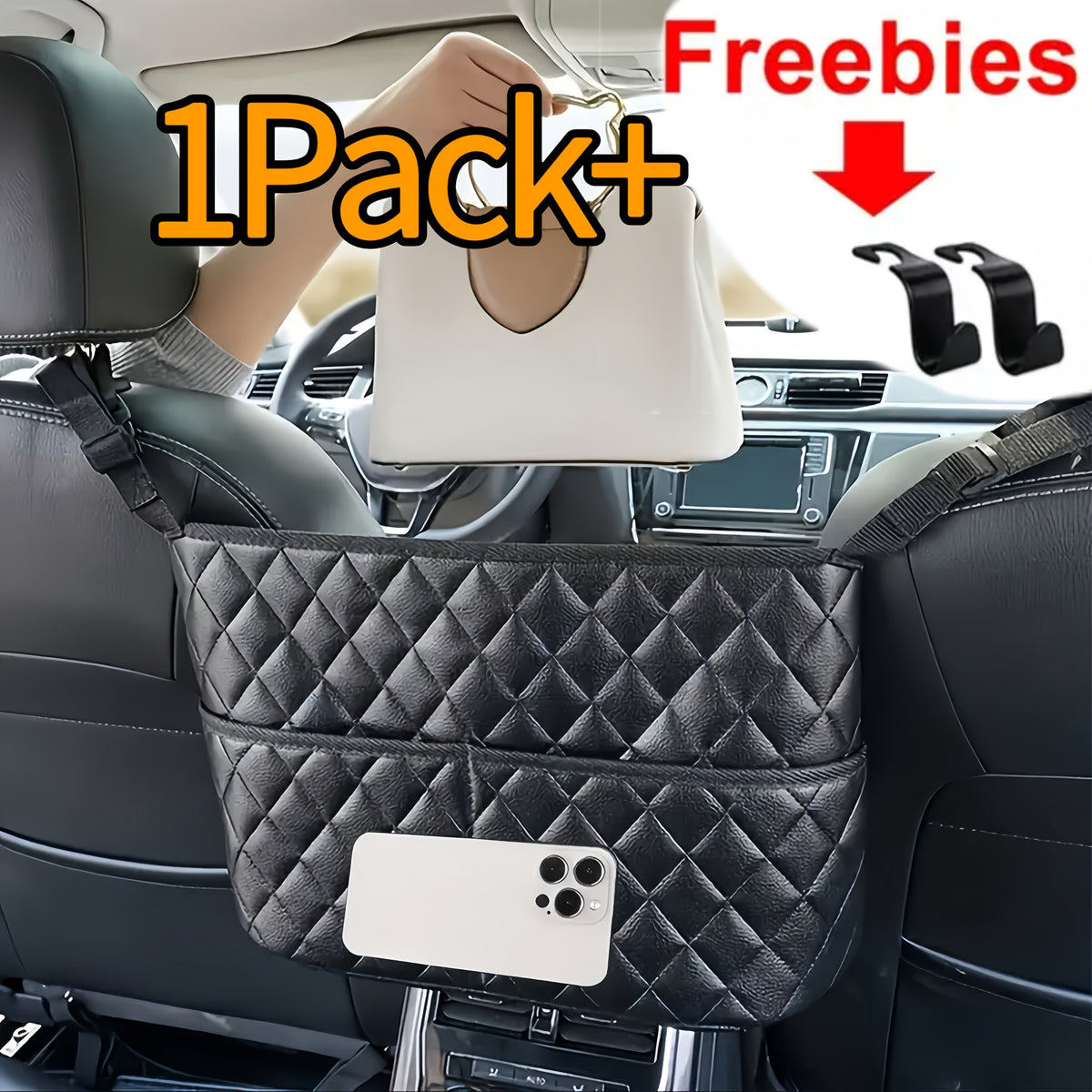 1/2pcs Large Capacity Car Seat Back Organizer - Durable PU Leather Storage Net Bag with Hanging Installation, Lightweight Car Interior Accessory