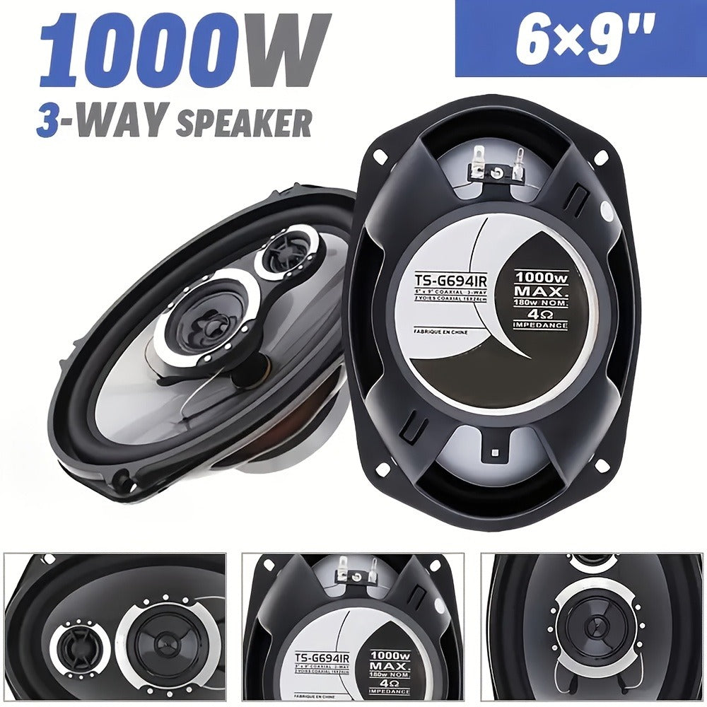 6x9 Inch Coaxial Car Speakers 1000W Max – 2-Way HiFi Full Range Stereo with Soundproof Enclosures, Bass Boost, Pure Copper Coil, Universal Fit for Car Truck Boat RV (1 Pair)