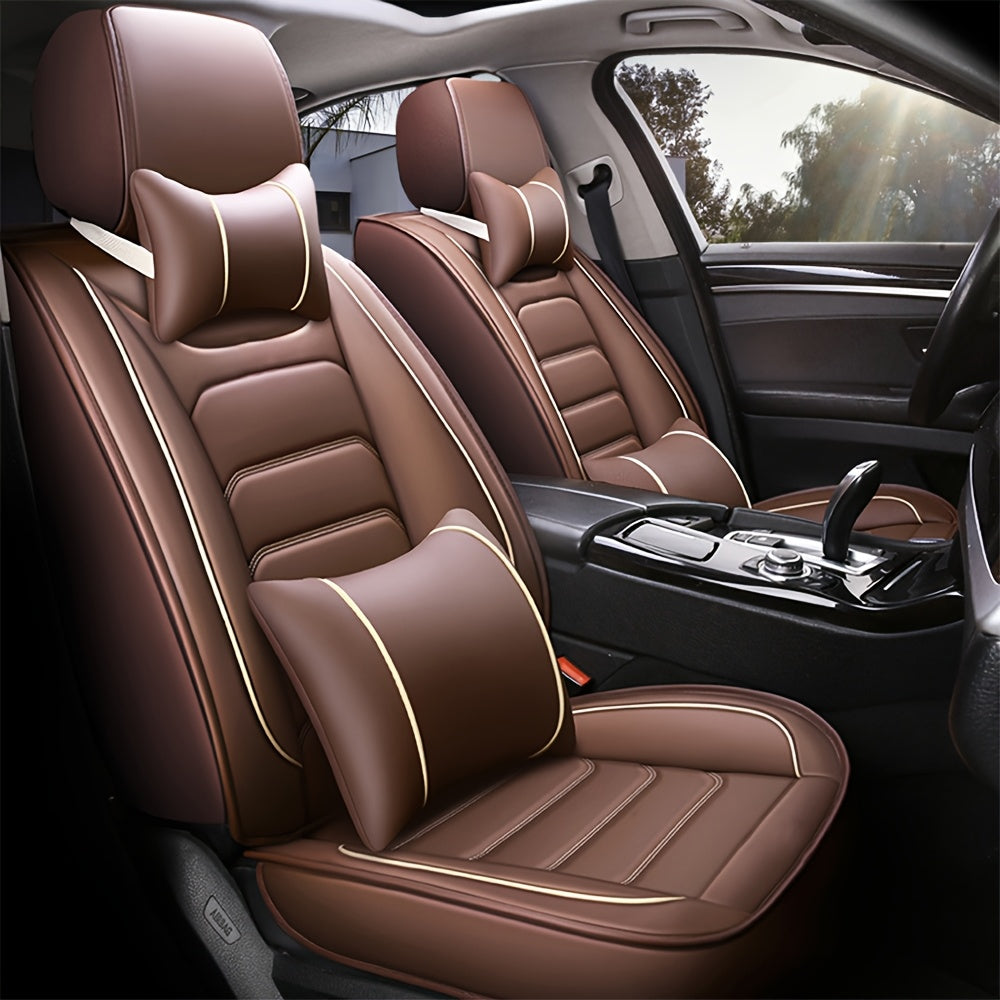 5-Seat Full Set Faux Leather Car Seat Covers - Waterproof All-Weather Protection, Full Surrounded Cushion Protector with Soft Foam Padding, Precise Fit for Cars, Trucks, Sedans & SUVs - Easy Installation, Durable Automotive Interior Accessories (Ideal Chr