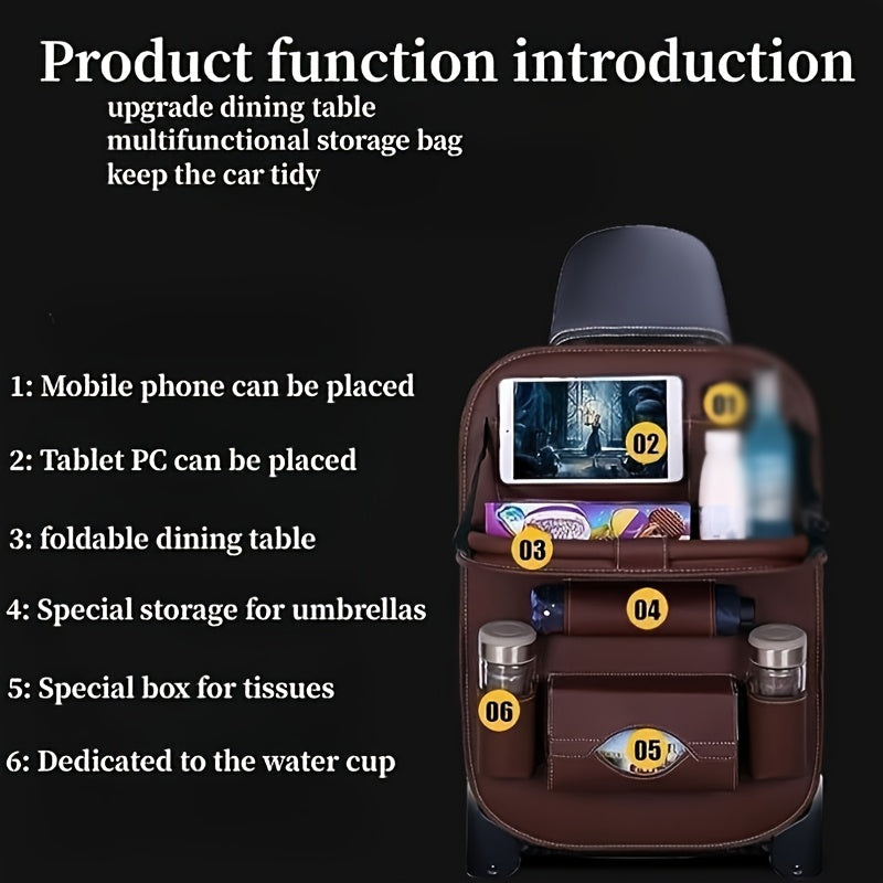 2pcs Premium All-in-One Car Back Seat Organizer with Foldable Table, Kick Mats, Tissue Box Holder, Cup & Umbrella Holders, Laptop Station & Car Eating Tray - Durable Travel Companion for Family Road Trips, Vehicle Organization, Integrated Storage Design,