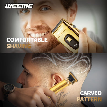 Home Hair Clipper Kit Multi-Functional All-in-One Cordless Electric Hair Cutting Set for Men Women Lightweight Travel-Friendly Easy to Use Golden Blue
