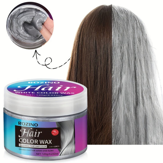ROZINO Grey Hair Color Wax 3-in-1 Color Style & Fix — Vitamins & Protein Formula, Hides Grey Instantly, Natural Volume, Easy Wash, 72Hr Fruity Oceanic Scent, Men & Women, 120g 4.23oz