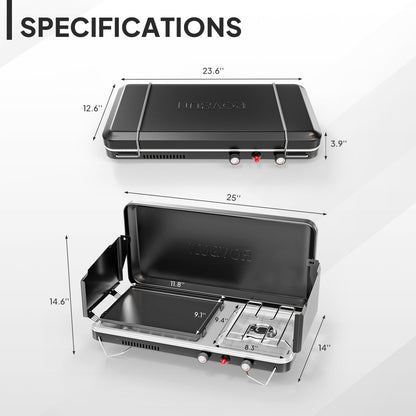 Camping Stove with Oven 2-in-1 – Portable Propane Double Burner 16,000 BTU & Outdoor Oven Combo with Auto-Ignition & Thermometer | Camping, Backyard & Picnic Cooking