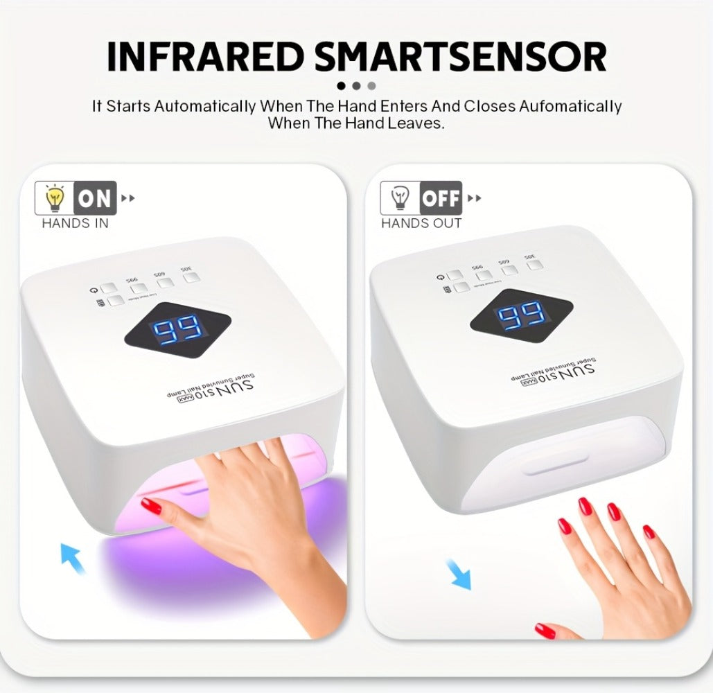 Rechargeable Wireless Nail Lamp 30 LED Beads 365+405nm UV Gel Curing Light 3 Timer Settings Infrared Sensor Portable Nail Dryer for All Gel Types Home Salon Use