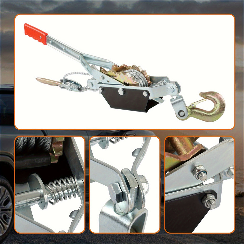Manual Winch, Heavy-duty Cable Puller, Cargo Binding and Securing Straps (with 2 Hooks), Manual Winch and Wire Rope Cable Puller, Portable Tire Reinforcement Winch Manual Trailer, Equipment Transportation Material Cable Puller