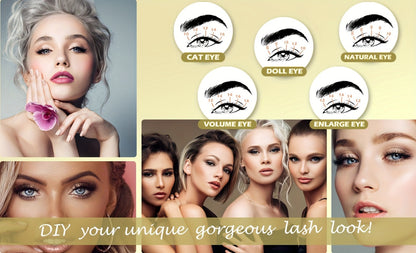156Pcs No-Glue Lash Clusters Kit — Self-Adhesive Pre-Glued DIY Eyelashes with 2 Tweezers, Reusable Natural Look Cluster Lashes, No Remover No Residue False Eyelash Extension Kit for Women Beginners