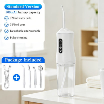 Water Flosser Cordless Oral Irrigator - Rechargeable Electric Dental Cleaner with 6 Interchangeable Nozzles, Adjustable Pressure Control, Plaque & Tartar Removal, USB Powered, Portable for Home & Travel Use