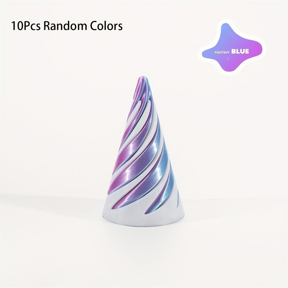 3D Printed Spiral Fidget Cone 10 Pack – Impossible Pyramid Spiral Tree & Carrot Stress Relief Toy, Unique Fish Tank Decoration, Office Desk Novelty Gift for Adults, Blue or Random Color