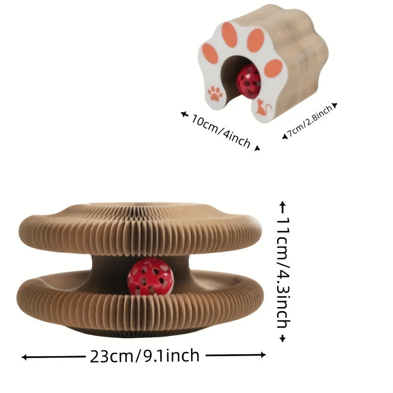 Cat Scratching Board with Ball Track & Bells - Foldable Organ Cardboard Scratcher Pad, Interactive Cat Toy for Indoor Cats, Wear-Resistant Corrugated Scratch Lounge