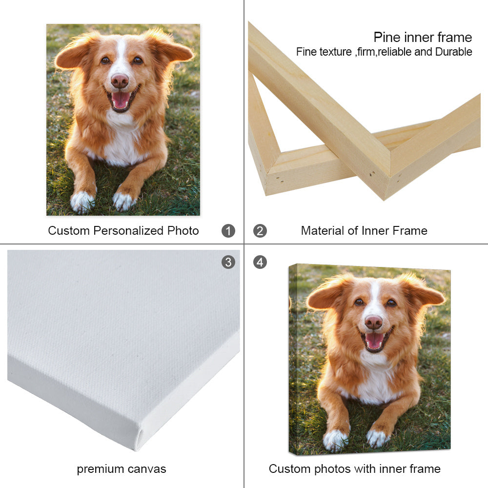 Custom Canvas Print Personalized Pet Family Photo Wall Art Ready to Hang, Custom Photo Canvas Printing for Pets Weddings Birthdays, Framed & Unframed Canvas Options Multiple Sizes 6x8 to 24x16in