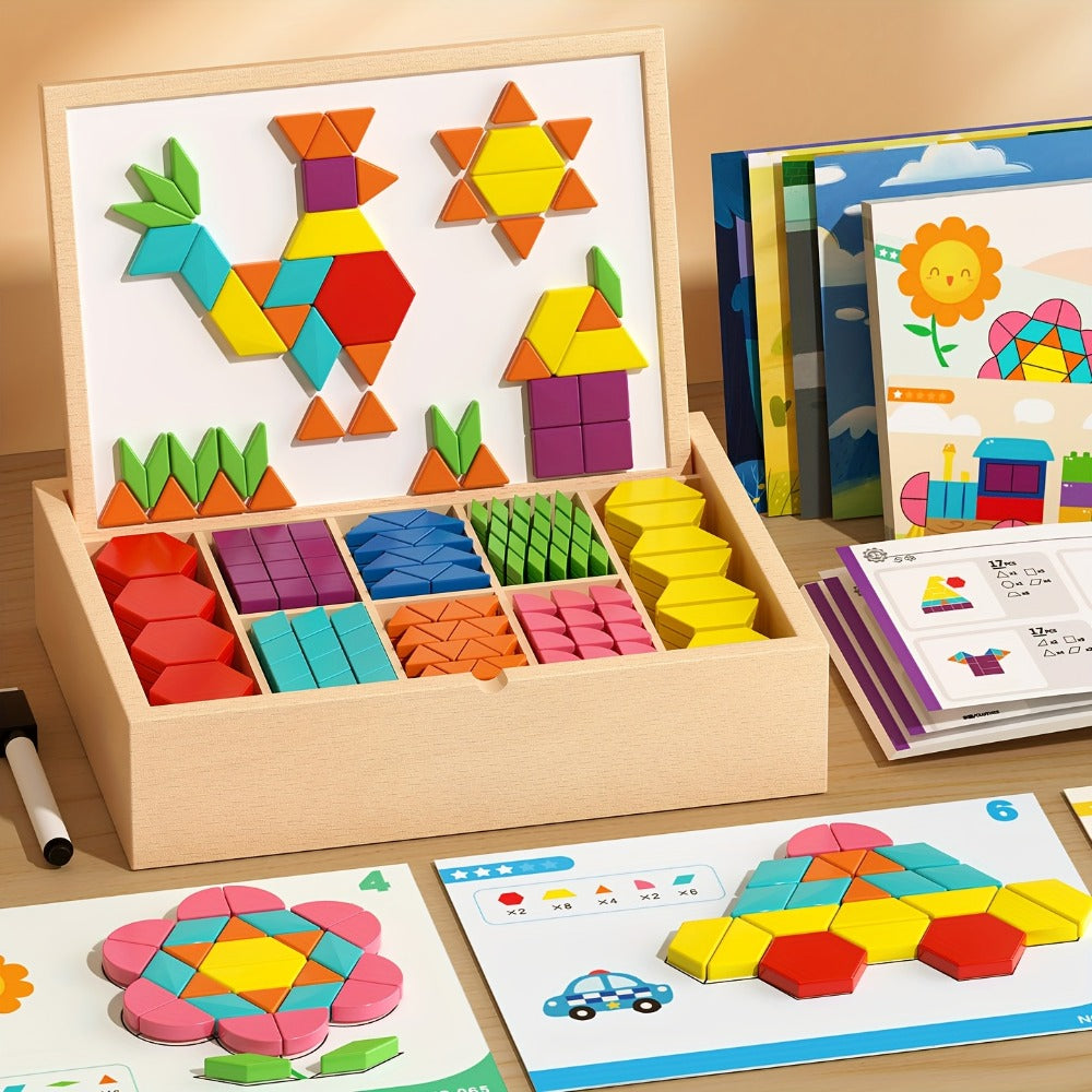 Magnetic Wooden Puzzle Board for Kids – 128/180/220/280 PCS Geometric Shape Recognition & Logical Thinking Toy, STEM Montessori Educational Gift for Boys & Girls Ages 3 4 5 6 7 8