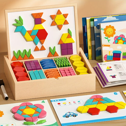 Magnetic Wooden Puzzle Board for Kids – 128/180/220/280 PCS Geometric Shape Recognition & Logical Thinking Toy, STEM Montessori Educational Gift for Boys & Girls Ages 3 4 5 6 7 8