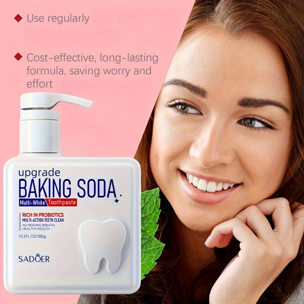 Pump Dispenser Toothpaste 300g Family Size — Probiotic & Baking Soda Formula for Deep Cleaning, Natural Whitening & Fresh Breath, Hygienic Mess-Free Pump, Brightening Daily Oral Care for Adults