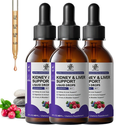 Kidney and Liver Support Drops 27-in-1 Complex - Alcohol-Free Natural Herbal Formula for Liver Health, Kidney Cleanse & Balanced Wellness - 1, 2 or 3 Bottles