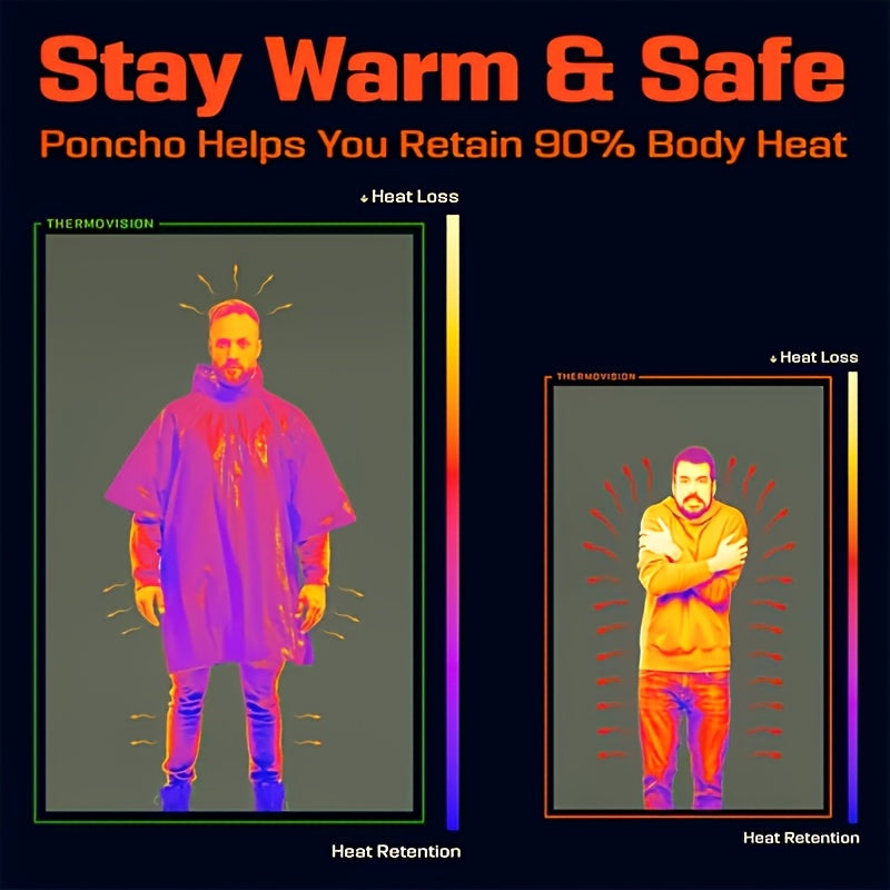 Emergency Mylar Survival Blanket Poncho 6-Pack | Waterproof Windproof Thermal Foil Space Blanket with Hood | Retains 90% Body Heat | Portable Outdoor Camping Hiking Gear Kit for Adults