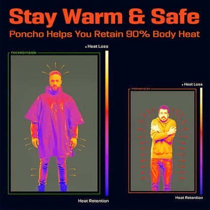 Emergency Mylar Survival Blanket Poncho 6-Pack | Waterproof Windproof Thermal Foil Space Blanket with Hood | Retains 90% Body Heat | Portable Outdoor Camping Hiking Gear Kit for Adults