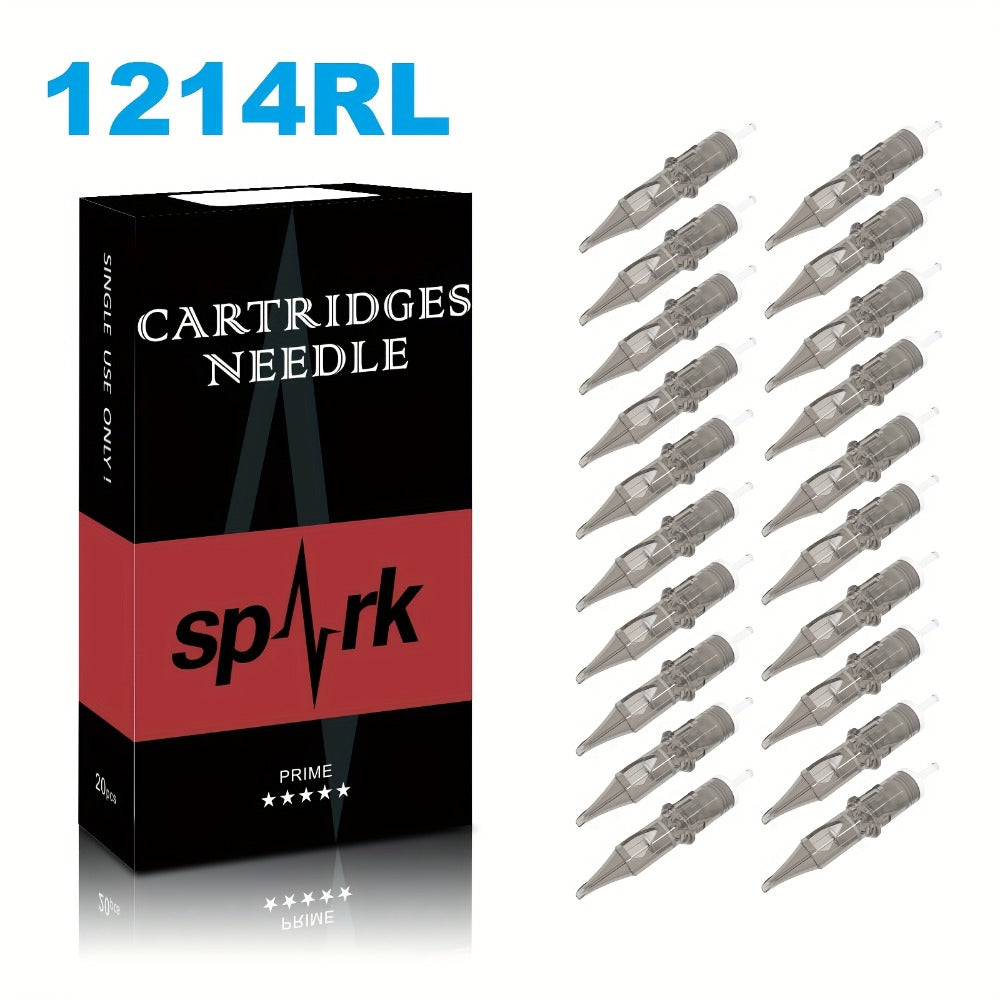 Tattoo Cartridge Needles 20pcs Disposable EO Sterilized 12 Series Round Liner Curved Magnum Flat Shader for Professional Body Art Tattoo Machine RL CM M1 RS