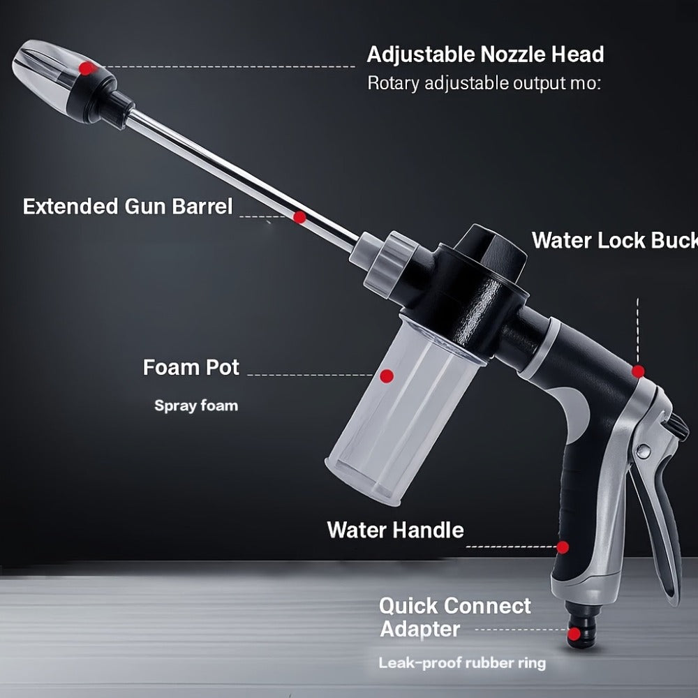 High Pressure Car Wash Gun with Long Extension Rod – Adjustable Spray Nozzle, Leak-Proof Connector, Fits Garden Hose – Car Truck RV & Garden Cleaning Wand