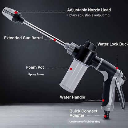 High Pressure Car Wash Gun with Long Extension Rod – Adjustable Spray Nozzle, Leak-Proof Connector, Fits Garden Hose – Car Truck RV & Garden Cleaning Wand