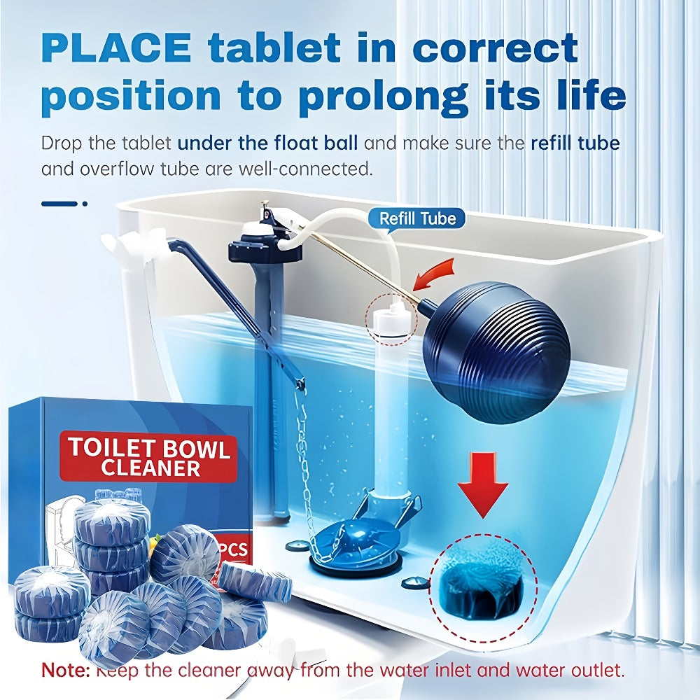 Blue Automatic Toilet Bowl Cleaner Tablets 20/24/48pcs - Low Odor Fresh Scent Powerful Stain Removal Long-Lasting Deodorizer, Safe for Plastic Surfaces, Easy Use for Home & RV Toilet Cleaning