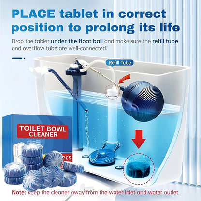 Blue Automatic Toilet Bowl Cleaner Tablets 20/24/48pcs - Low Odor Fresh Scent Powerful Stain Removal Long-Lasting Deodorizer, Safe for Plastic Surfaces, Easy Use for Home & RV Toilet Cleaning