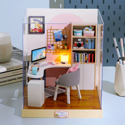 DIY Miniature Dollhouse Kit with Dust Cover Small – Mini House Model No Glue No Batteries, 4 Styles Tea Time Flavor Life Heartbeat Creativity World, Room Desk Decor Birthday Gift for Teens & Adults