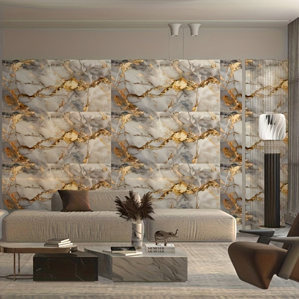 Peel and Stick Wall Tiles 50/100pcs - Waterproof PVC Marble Self-Adhesive Vinyl Panels for Bathroom Shower Kitchen Living Room TV Backdrop, Modern Wall Decor Easy Installation No Grout Required