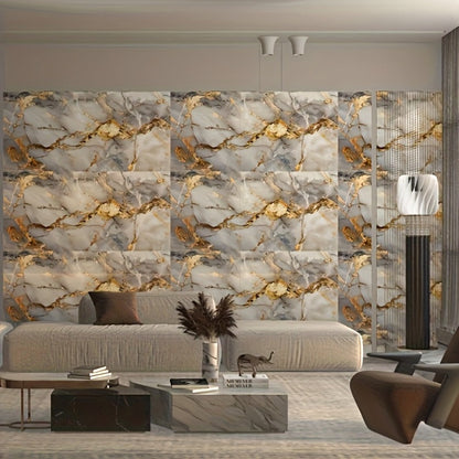 Peel and Stick Wall Tiles 50/100pcs - Waterproof PVC Marble Self-Adhesive Vinyl Panels for Bathroom Shower Kitchen Living Room TV Backdrop, Modern Wall Decor Easy Installation No Grout Required