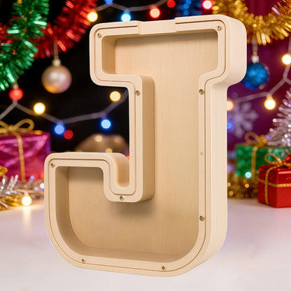 Alphabet Letter Piggy Bank A-Z Wooden Coin Bank Large Capacity Transparent – Personalized Savings Box for Kids | Back to School, Christmas & Birthday Gift