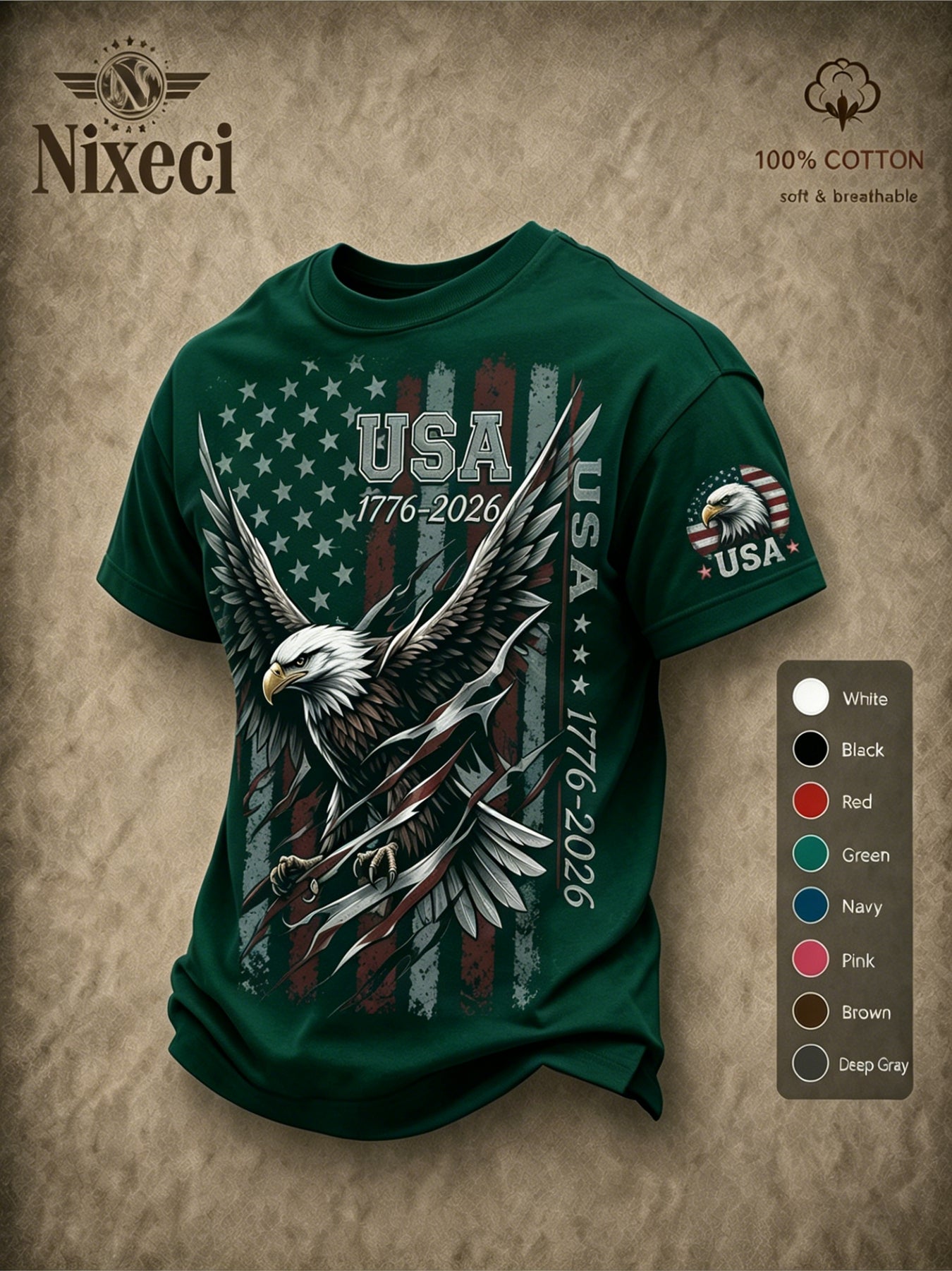 Men's Patriotic T-Shirt - Round Neck Short Sleeve Weekend Style