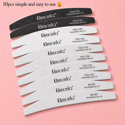 Nail File Set Professional Half Moon Rolled Sanding Strips 5 & 10 Pcs - Gray Sanding Bands for Shaping Buffing Smoothing Natural Acrylic Gel Press-On Nails - Salon Quality Nail Filing Tools for Women