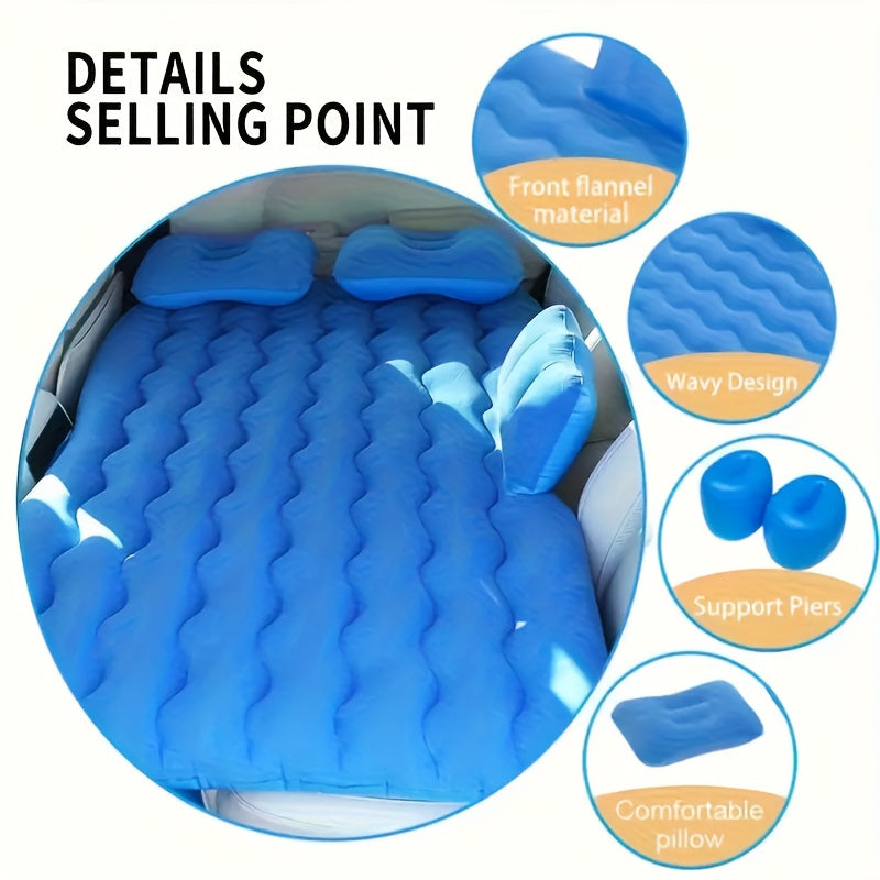 Premium Blue Gray And Beige Black Portable Inflatable Car Mattress, Car Beds for Vehicles, PVC Material, Suitable for Backseat Sleeping, Outdoor Camping Picnic Travel Cushion Bed, Car Additions for Men