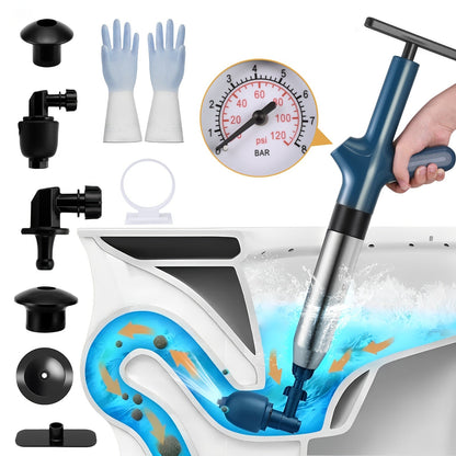 High-Pressure Air Drain Blaster with Real-Time Pressure Indicator - Stainless Steel Toilet Plunger & Sink Drain Unclogger, No Battery Needed, for Toilets Sinks Floor Drains, Durable & Easy to Use, Green