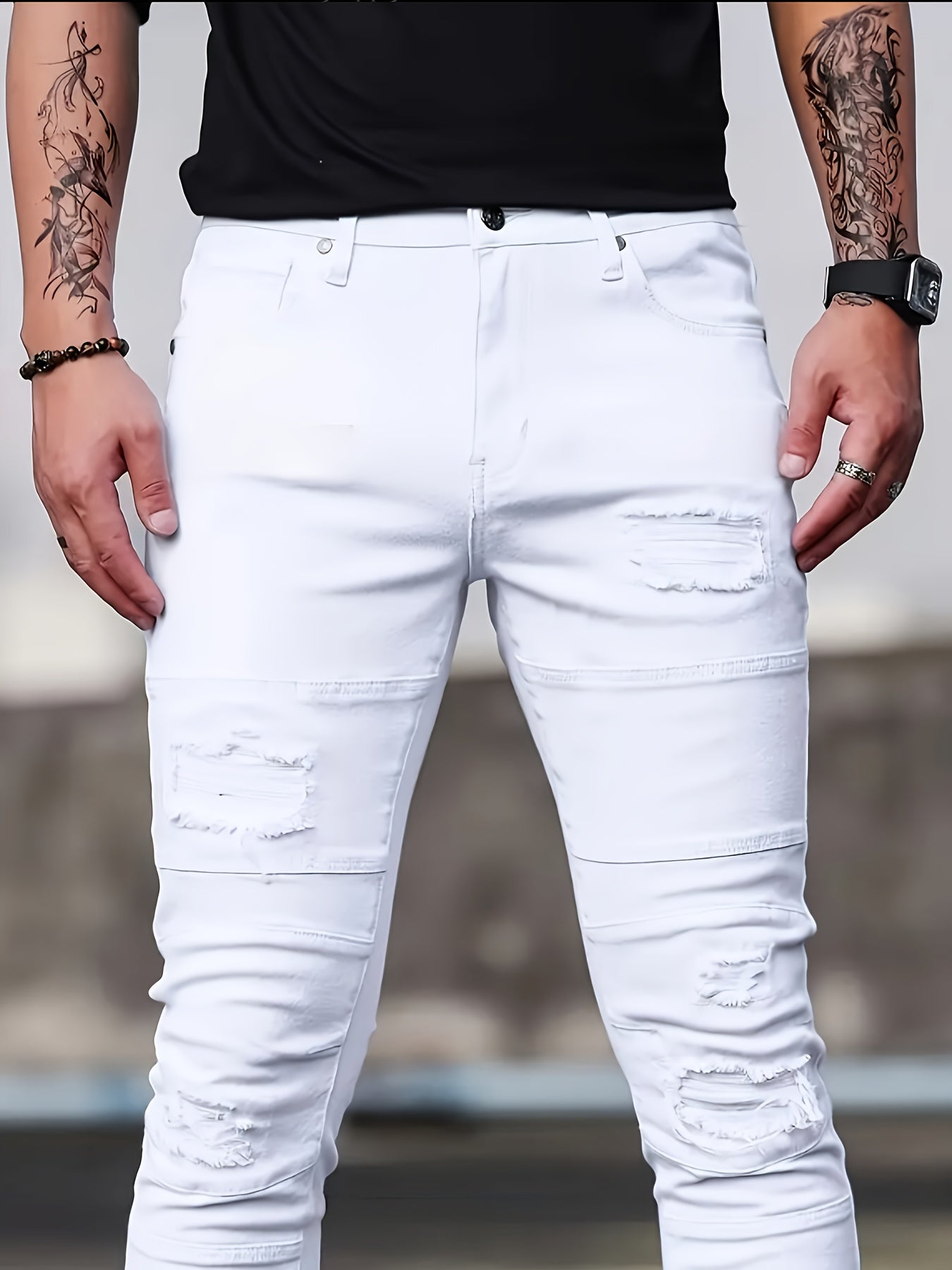 Men's Skinny Jeans - Classic Wash Patchwork