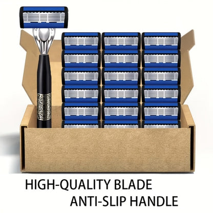 Replaceable Blade Razor for Men Stainless Steel Ultra-Sharp 36 or 72 Blades Anti-Slip Ergonomic Handle Smooth Safe Close Shave Daily Grooming Kit Travel Gift for Him