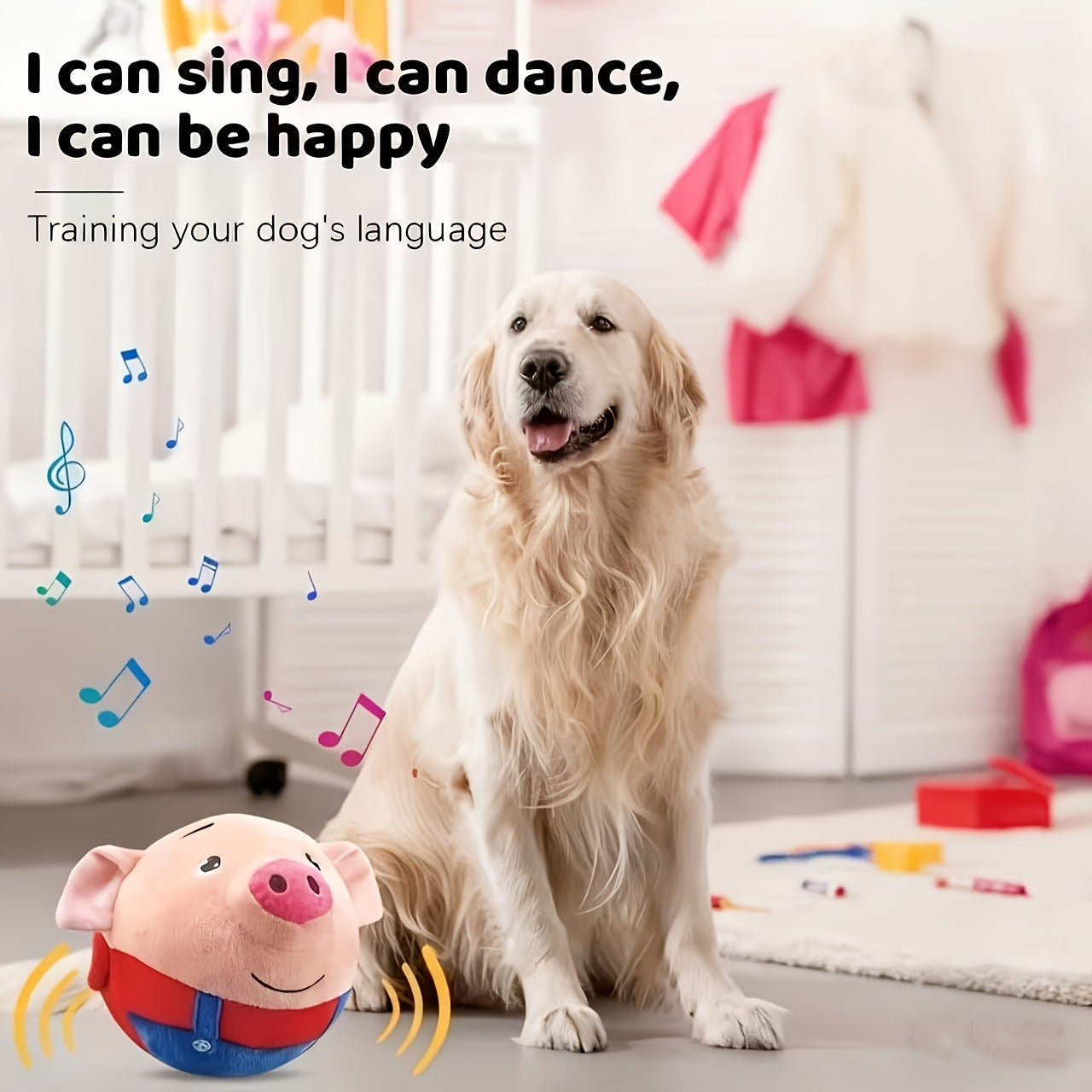 Electronic Rolling Dog Toy Ball - USB Rechargeable Cartoon Pig Plush Toy with Jumping Vibration & Sound, Automatic Self-Moving Washable Interactive Toy for Active Dogs & Puppies