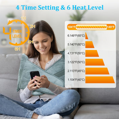 Electric Heating Belt for Back Pain Relief – 12x24 Inch Heated Waist Wrap with 6 Heating Levels, 4 Timer Settings & 6-Hour Auto Shutoff, Adjustable Fit for Men and Women