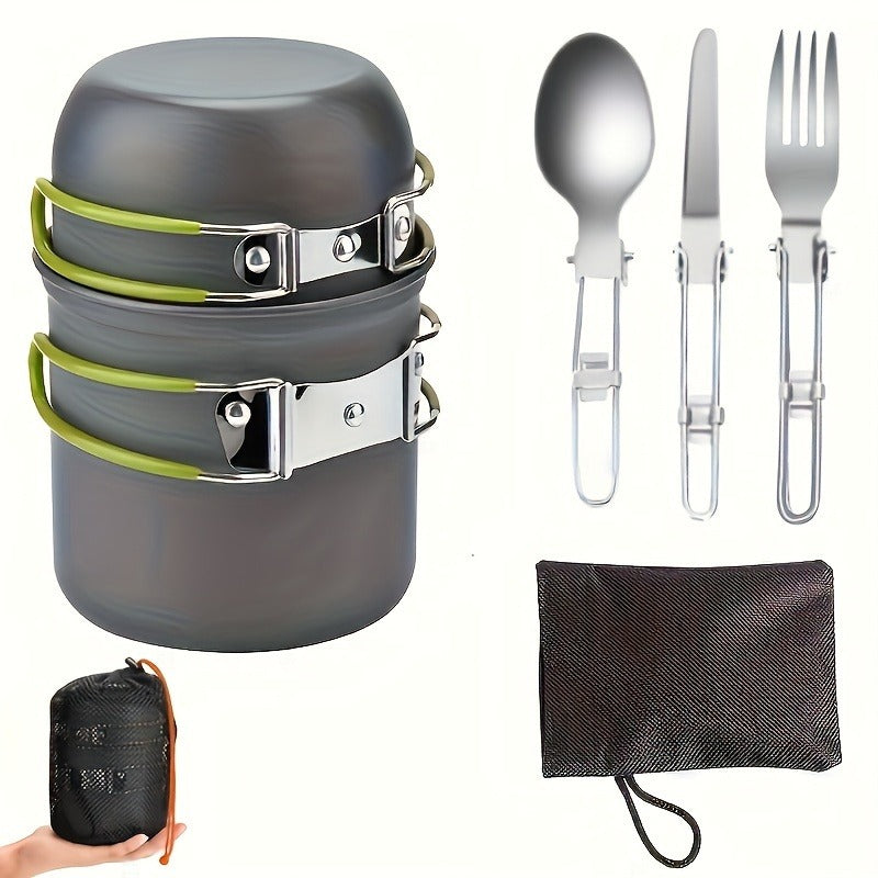Stainless Steel Camping Cookware Set Portable Outdoor Cooking Pot with Foldable Storage Knives Forks Lightweight Compact for Backpacking Hiking Picnic Travel Orange Green Gift Ready