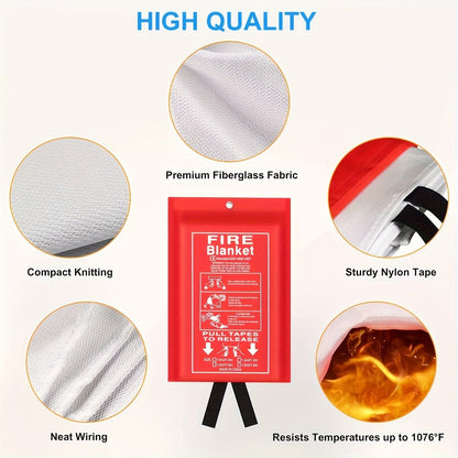 Fire Blanket 4-Pack Fiberglass Emergency Flame Retardant – Heat Resistant Fire Safety Blankets for Home, Kitchen, Camping & Hiking | Compact & Portable
