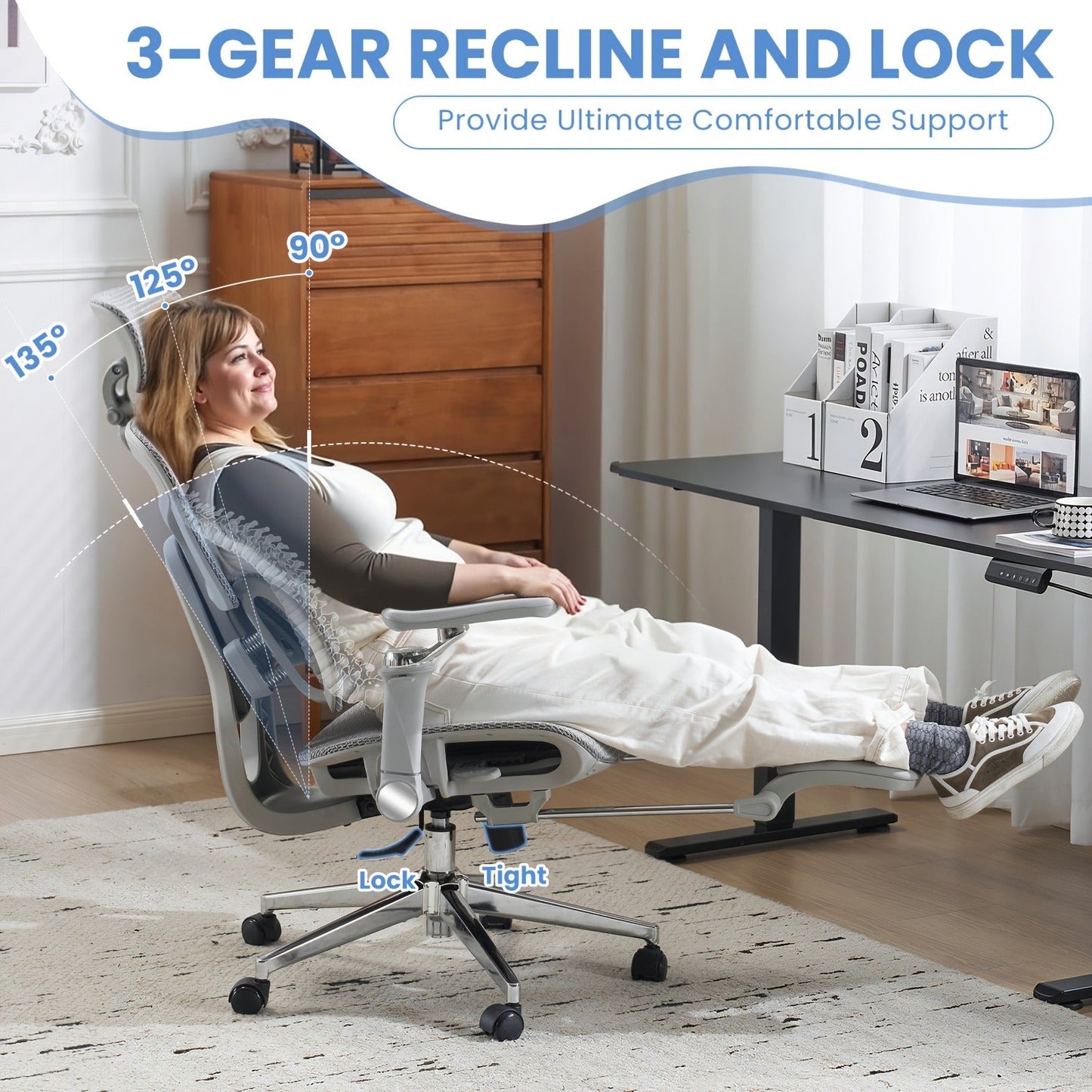 Ergonomic Office Chair with Footrest & 6D Armrests – High Back Lumbar Support Swivel Desk Chair for Home Office